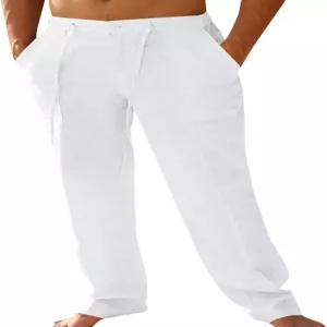 PASLTER 남성 캐주얼 린넨 바지 루즈핏 엘라스틱 드로스트링 허리 스트레이트 레그 여름 요가 비치 롱 팬츠