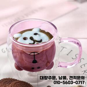 250ML 더블 베어 컵 귀여운 커피 머그잔 손잡이 투명 우유 주스 차 마시는 절연 에스프레소 용품