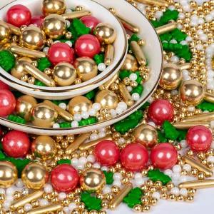 케이크 장식용 트위스위트 크리스마스 스프링클 골드 및 레드 펄 베이킹용 식용 트리 설탕 캔디 막대 믹스