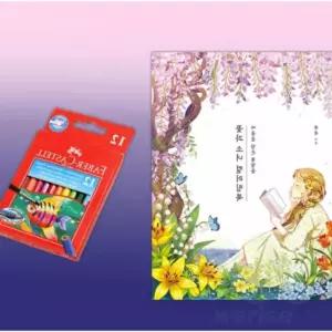 위라이즈 수채색연필 지관 미니 12색+꽃과소녀 컬러링북 시니어컬러링북 노인색칠공부