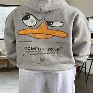 [이룰]스테어 덕 프린팅 오버핏 기모 후드티 2colors