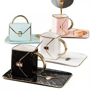 [콩심팥심]핸드백 커피잔 소서 티스푼 세트 도자기 머그컵 찻잔