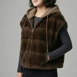 밍크 페이크퍼 후드 베스트 모자 탈부착 FLS-1005661