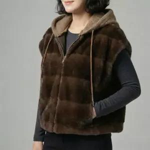 밍크 페이크퍼 후드 베스트 조끼 자켓 모자 탈부착