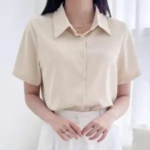 [옷은날개] 심플 카라 라인 여자 실크 여름 반팔 블라우스