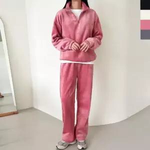 캐주얼코디 여자기모 반집업 골덴와이드상하세트 겨울트레이닝복