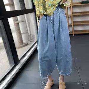 [무드무드] 듀오 핀턱 데님 밴딩 배기팬츠