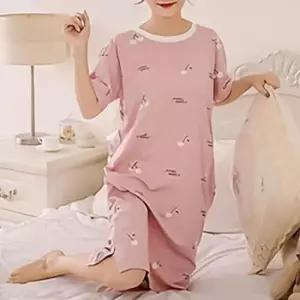 파자마파티 여성 간절기 여름 핑크색 반팔 원피스형 잠옷