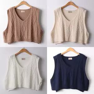 [아이우먼]위쉬몰 RM 꽈배기크롭니트베스트 D220H603 빅사이즈_P420244528