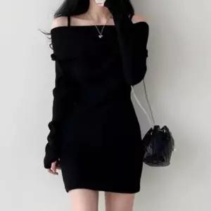 데일리룩 오픈숄더 니트원피스 겨울 미니 하객룩 원피스