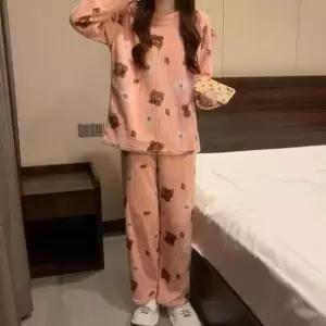 [라일리여성언더웨어] Rly 곰돌이 골지 극세사 상하의세트