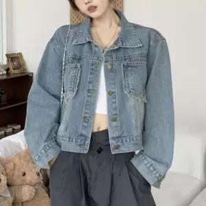 [라일리여성의류] Rly 여성 데님 숏 자켓 루즈핏 청자켓 포켓 간절기