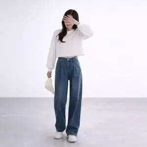 [라일리여성의류] Rly 앞주름 멋스러움 데일리 스판 데님팬츠 여성 청바