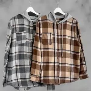 [옷자락]남녀 커플 패션 클래식 체크 디자인 후드 셔츠