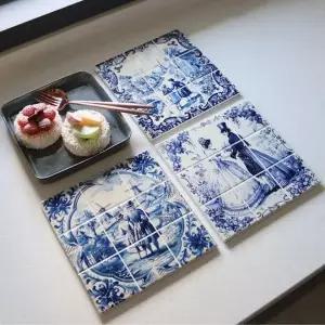 냄비받침 사각 도자기 주방 소품 블루