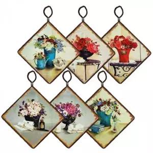 냄비받침 세라믹 6종 세트 도자기 화병 마름모 줄고리