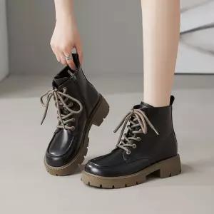 샤오원샵 여성용 블랙 카고부츠 춘추단화 앵클부츠 키작녀 통굽 아우구스탕 워커힐 워커 꾹3