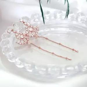 골드필드핀귀걸이 골드필드 핀 큐빅 체인 드롭 일자침 귀걸이 14K