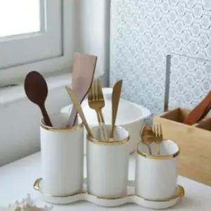 조리도구수저통 골드 수저통 3단 물빠짐 젓가락 꽂이 홀더 정리함