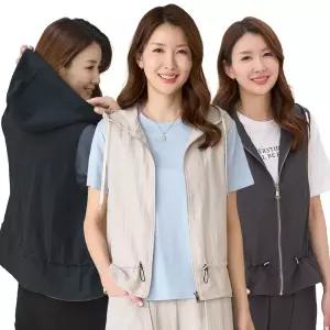 이브바바 쿨 인견혼방 바스락 파크 골프 숏 후드 집업 조끼 여름 베스트 엄마 중년여성 옷