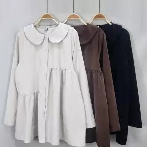 [옷자락]여성 코듀로이 둥근넥 언발란스 셔링 겨울 미니 드레스