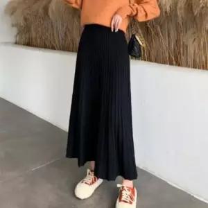 [옷자락]여성용 겨울 니트 롱 플리츠 스커트