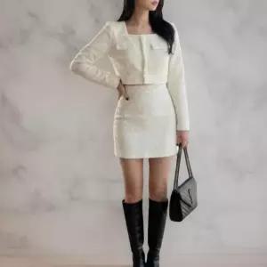 [옷자락]여성 하객 패션 세련된 재킷 스커트 세트