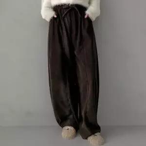 [옷자락]여성 벌룬핏 겨울 기모 와이드 골덴 리본 벨트 바지