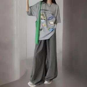 [옷자락]여성 루즈핏 폴리에스터 그래픽 반팔 와이드 바지