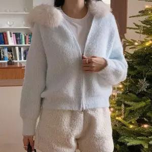 [옷자락]여자 헤어리집업 퍼트리밍 후드 투웨이집업 니트 가디건