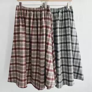 [옷자락]여성 겨울 체크 패턴 롱 플레어 스커트 빅사이즈 퍼스커트