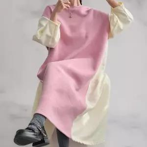 [옷자락]여성 겨울 임산부 원피스 골지 배색 빅사이즈 롱드레스