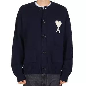 아미 26SS 남성 빅 하트로고 울 크루넥 가디건 잉크 UKC381 KN0156 A116