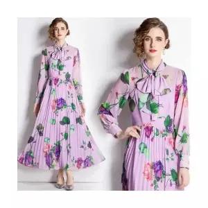 EAMT 여자 쉬폰 스커트 가을 프렌치 플라워 롱 앵클 날씬녀 EUNG3