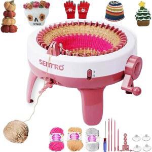 센트로 뜨개질 기계 40 바늘 성인 및 초보자용 스마트 직조기, 모자, 양말, 스카프, 장갑, 스웨터용 자동 원형 크로셰 키트