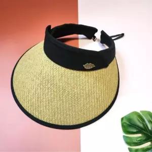 [콩심팥심]나뭇잎배지 밀짚 모자 블랙진베이지 여름 햇빛가리개 모자 여성