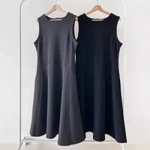 [옷자락]여성 겨울 하객룩 플레어 디자인 민소매 기모 롱드레스