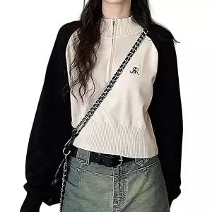 하이넥니트 여자 데일리 니트 크롭 반집업 인기 패션 긴팔 티셔츠