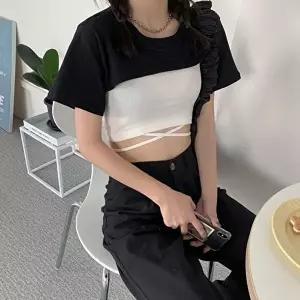 레이어드핫크롭 반팔 크롭 박스티 레이어드 루즈핏 핫크롭 티셔츠