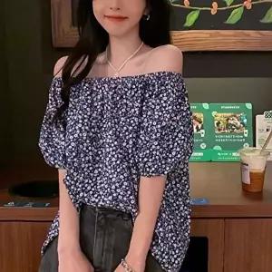 여름블라우스 티셔츠 여름 패션 블라우스 반팔 플라워 오프숄더 반
