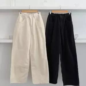 [옷자락]여성용 겨울 기모 와이드 벌룬핏 뒷밴딩 면 핀턱 바지