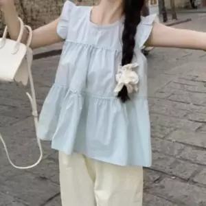 [옷자락]여성용 여름 시원한 프릴 레이스 블라우스 캉캉 스타일