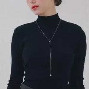 [제이로렌]제이로렌 그린 큐빅 진주 타이 실버 롱목걸이 N01166