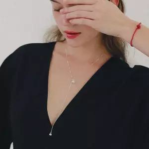 [제이로렌]제이로렌 진주 타이 박스체인 실버 롱목걸이 N01239