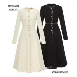 [미니멈]MD 트위드 버튼 벨트 원피스  MD MYDAWO1200BK