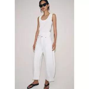 ZARA 자라 ZW 컬렉션 미드라이즈 벌룬 진 - 화이트 142576