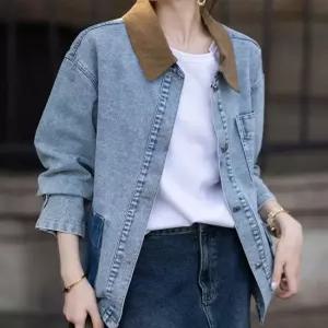 [패션시그널]빈티지워싱 배색카라 데님자켓 65C20A