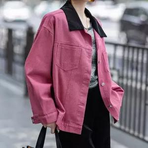 [패션시그널]배색카라 핑크데님자켓 63E4BB