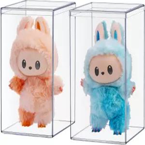 뚜껑이 있는 투명 플라스틱 스택형 디스플레이 케이스 2개 세트 매장 피규어 및 플러시 수집품 상자 액션