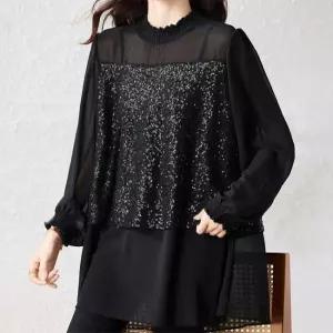 [패션시그널]스팽글보드 롱블라우스 E66C01